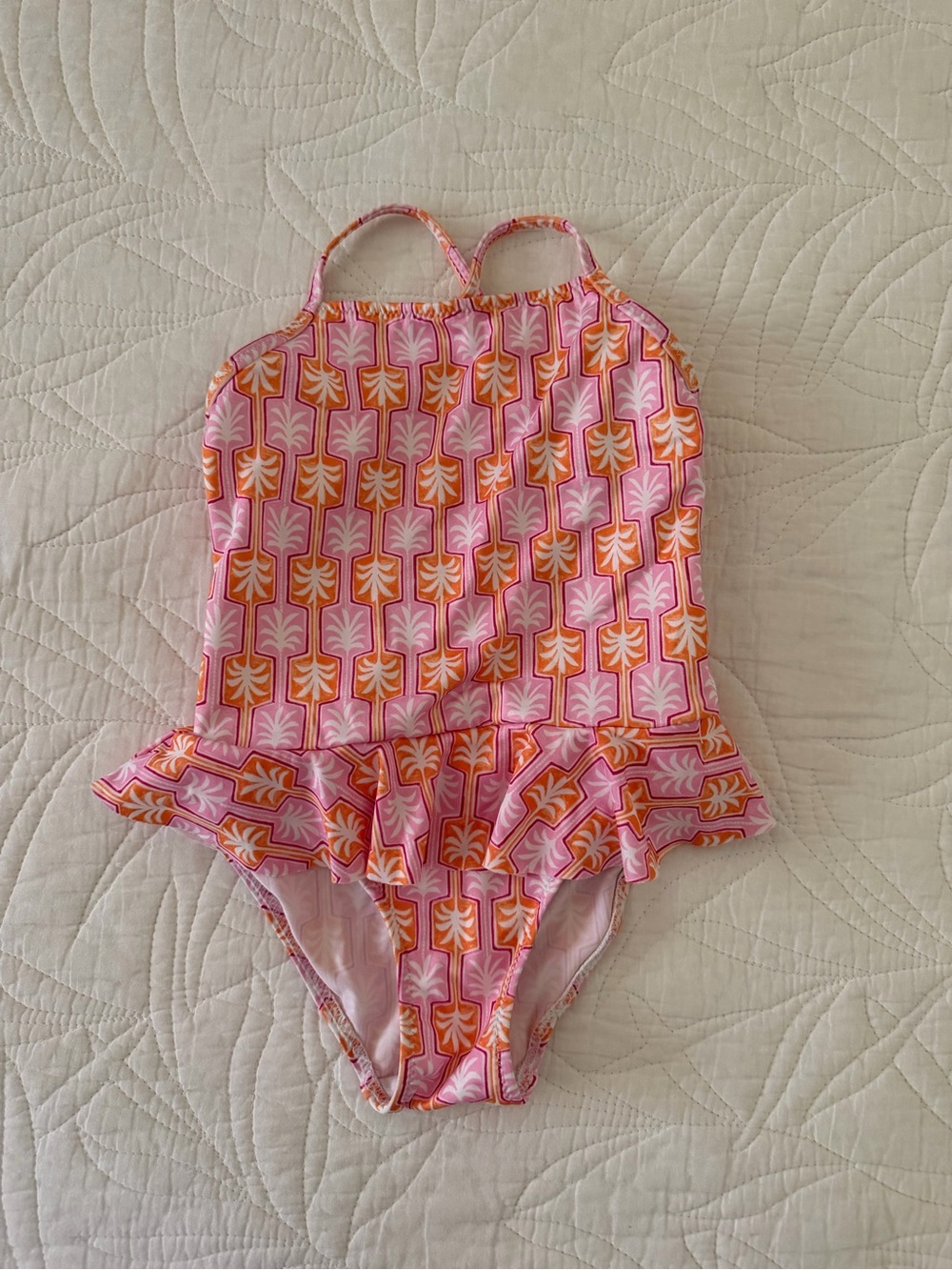 Zara Girls' Pink & Orange Ruffle One-Piece Swimsuit